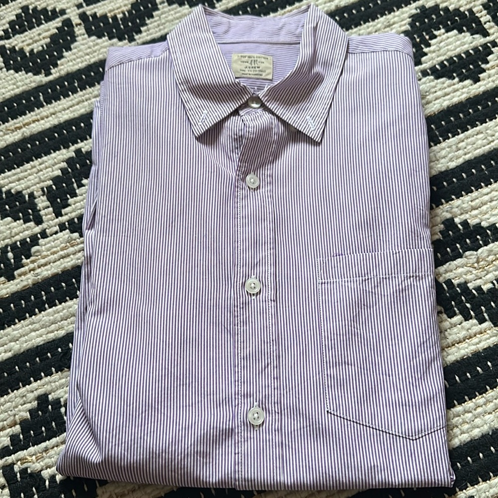 J.Crew Men’s Dress Up Shirt, Striped Purple And White